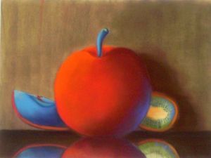 Voir le détail de cette oeuvre: pomme bleue et kiwis